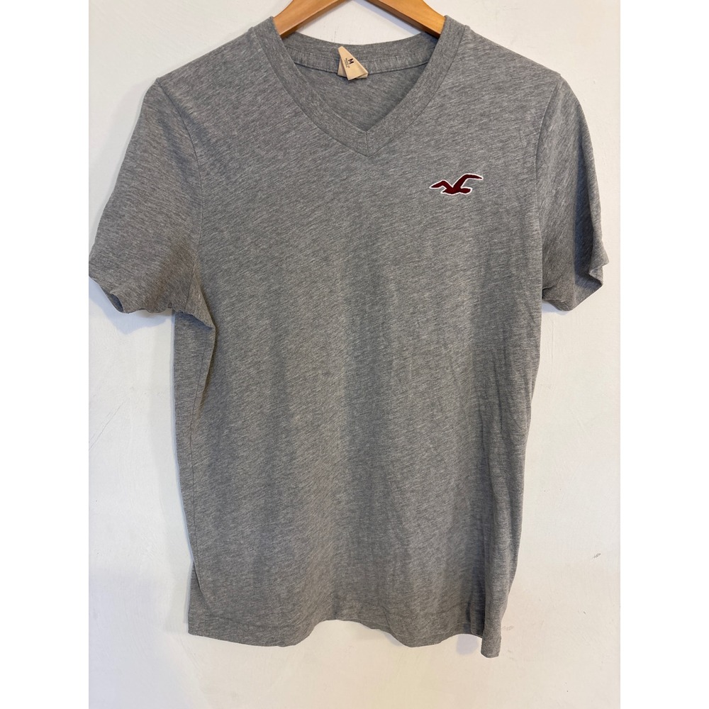 Hollister California Mens V-Neck T-Shirt Gray Heather Embroidered Logo Size M